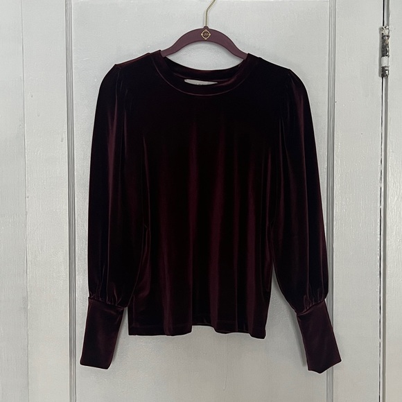 LOFT Velvet Burgundy Blouse - Picture 2 of 9